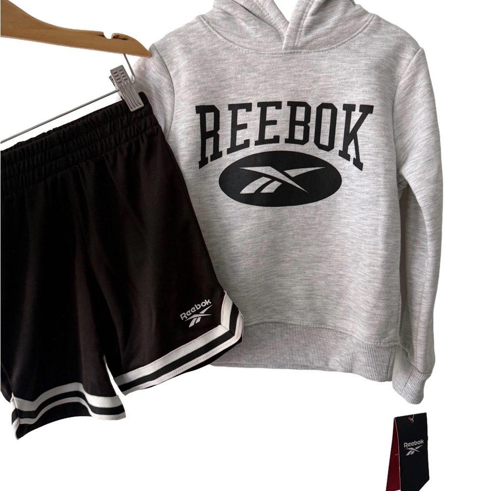 Reebok Light Gray Hoodie and Black Shorts Combo